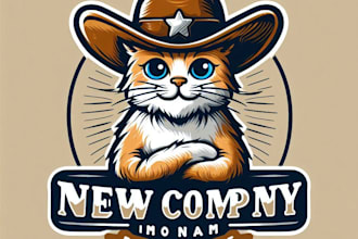 do wonderful cat in cowboy hat mascot logo hand drawn with express delivery