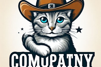 do cat in cowboy mascot logo design with unlimited review