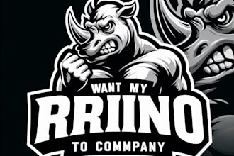 do make angry rhino monochrome mascot logo design with express delivery