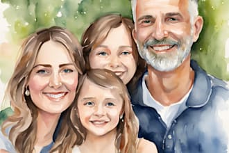 custom watercolor family portrait from photo