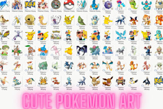 draw kawaii pokemon art, pixel art sprite sheet fakemon trainer pokemon avatar