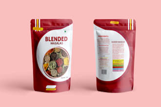 design product label, box package, pouch bag design for brand
