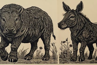 illustrate animal or botanical linocut based on your request