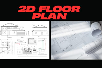draft autocad 2d architectural floor plan drawing, elevation