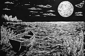 draw a line illustration, a linocut or an engraving