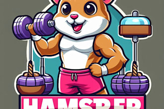 do make hamster workout cartoon mascot logo design with business