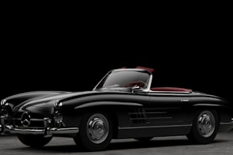 design 3d amazing benz, photorealistic car rendering, roadster car,ue5 car rig
