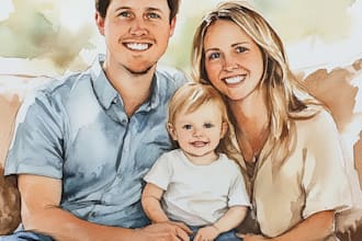 custom watercolor family portrait from photo