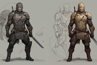 do concept art and character design full body action style