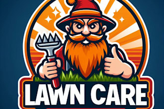 do wonderful lawn care emblem business mascot logo design