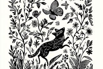 illustrate botanical and animal linocut illustration