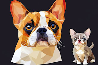 draw custom pet portrait with a low poly art style