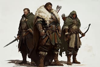 draw dnd character art design illustration, fantasy concept art and dnd party