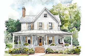 draw house illustration watercolor style
