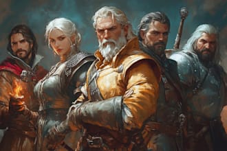 draw dnd party art, pathfinder group, and fantasy characters illustration