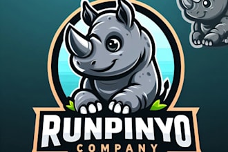 do wonderful cute rhinoceros logo mascot design with 1 day delivery