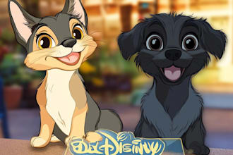 draw your cat, dog or any pet into disney cartoon portrait