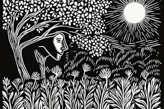 make a high quality illustration in linocut style