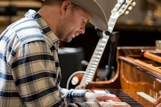 be cowboy male singer nashville country song, guitar and piano recording