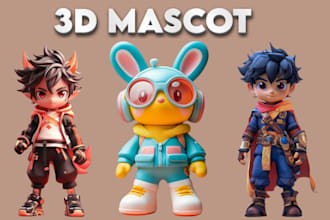design cute 3d character animal mascot toy model cartoon for game and animation