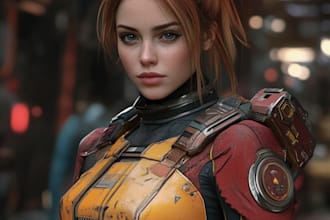 sci fi character illustration or sci fi character art in unique style