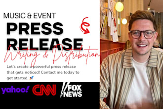 write newsworthy music, event press release and distribute to premium new site