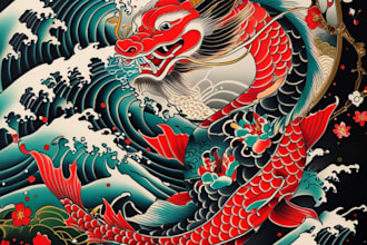 do awesome original japanese tattoo, irezumi tattoo design