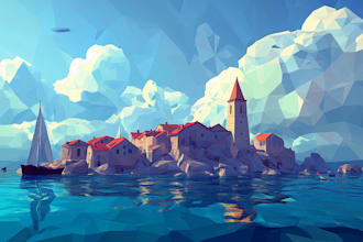 do professional geometric low poly illustration