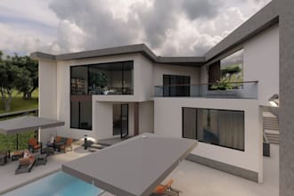 remodel house elevation,tiny villa,cottage,patio, courtyard,stair deck,d5 render