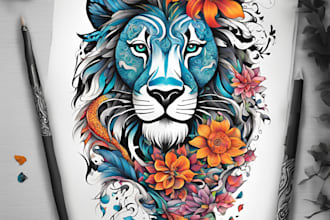 design custom tattoo sleeve, tribal, flowers, animals