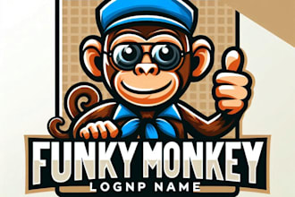 do wonderful square funky monkey mascot logo design