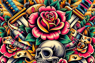 create any design in old school tattoo style