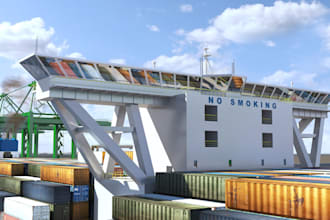 create 3d container terminal, 3d seaport design, 3d industrial site, 3d port
