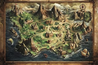 create a high quality high detail fantasy map