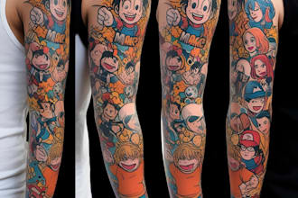 make comic cartoon anime sleeve tattoo