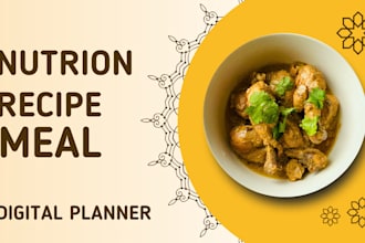 create a unique recipe book, meal planner, nutrition guide  canva, PDF, mockup