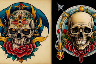 create old school or traditional style tattoo illustrations