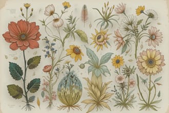 draw your botanical illustrations of flowers, plants, fruits