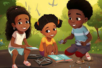illustrate cute african american children book illustrations