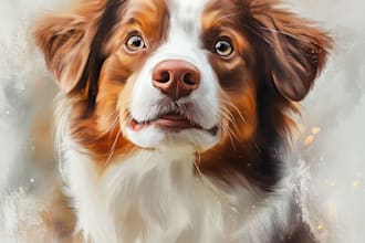 draw custom digital oil painting, watercolor style pet portrait