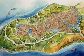 watercolor map illustration just for you