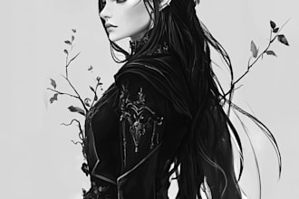 draw black and white line art illustration