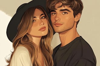 draw couple portrait in disney cartoon illustration for gift
