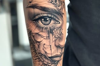 draw custom tattoo design, realistic,sleeve tattoo