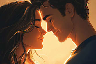 draw a cute cartoon couple portrait
