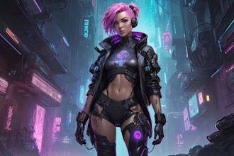 design cyberpunk and fantasy character splash art