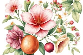 draw botanical illustrations of flowers, plants, fruits