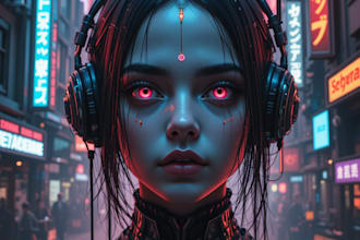 draw cyberpunk anime style illustration or fan art