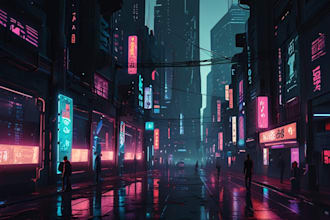 draw illustration of futuristic cyberpunk city