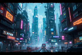 desing cyberpunk futuristic city illustration